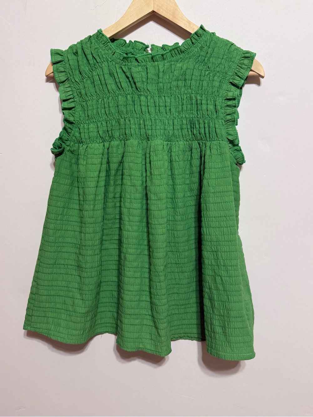 Glam Green baby doll style smocked blouse